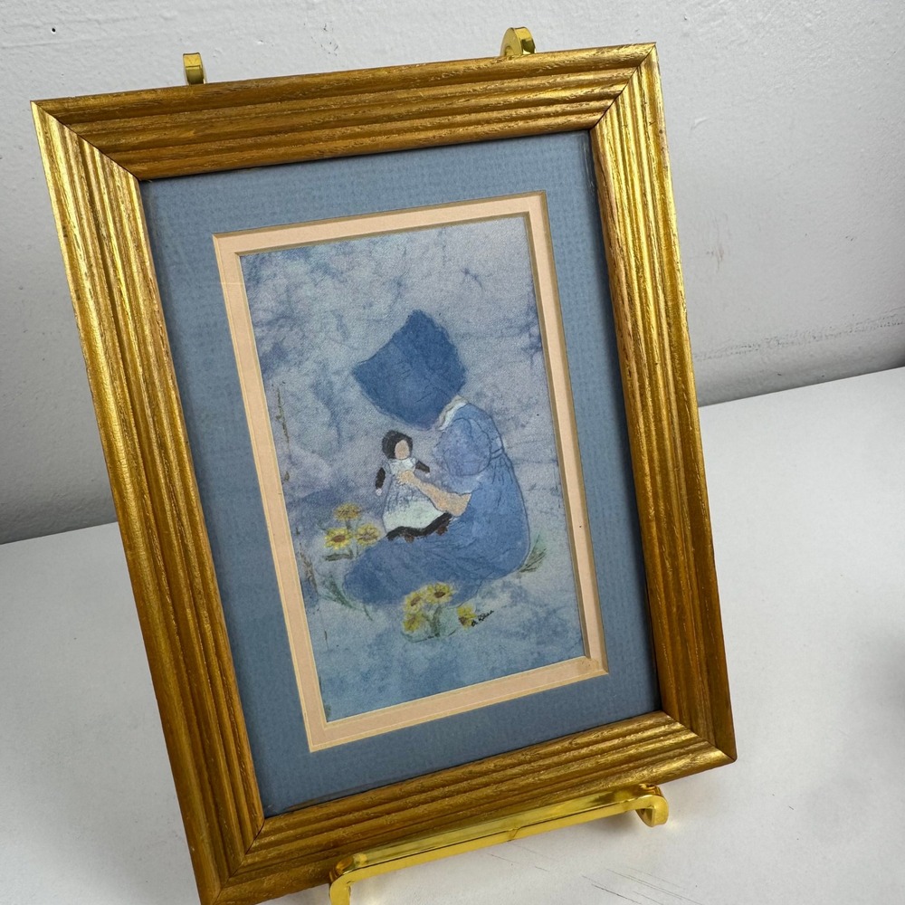 Barbara Rasa Batik Art Sunbonnet Sue Framed Blue Girl Doll Picture‎